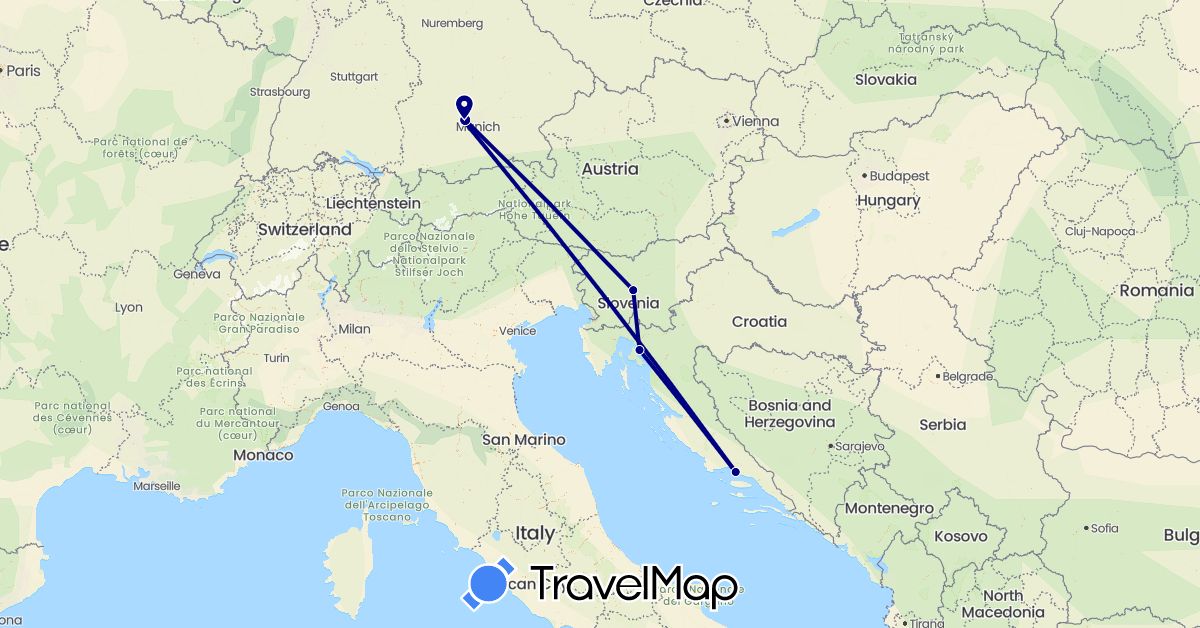 TravelMap itinerary: driving in Germany, Croatia, Slovenia (Europe)